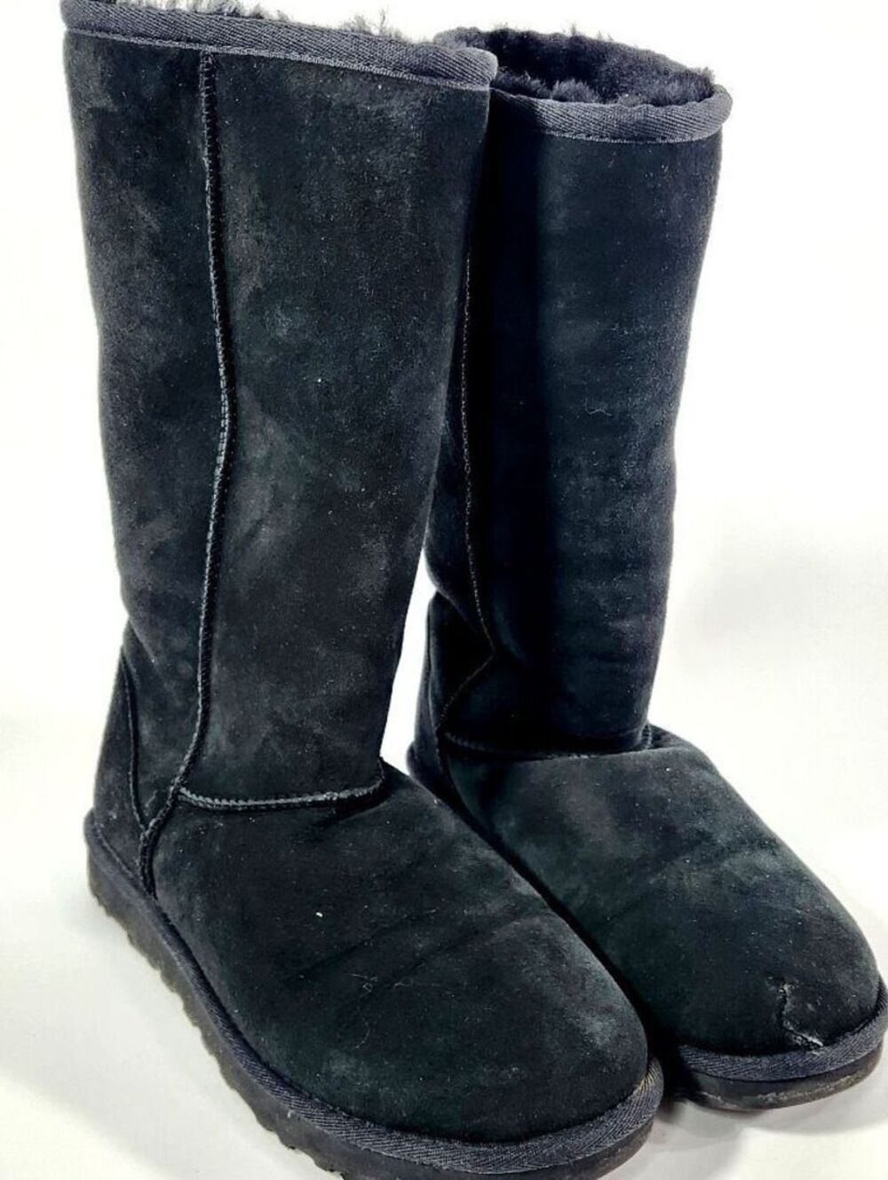 UGG Classic Tall Black Suede Shearling Boots Size 8
